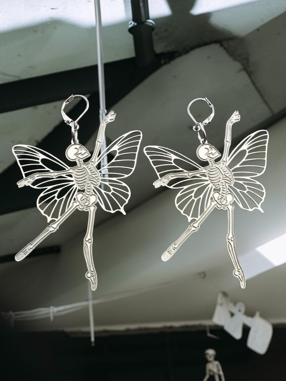 🆕 Skeleton Ballerina with Butterfly Wings Dangle Earrings
